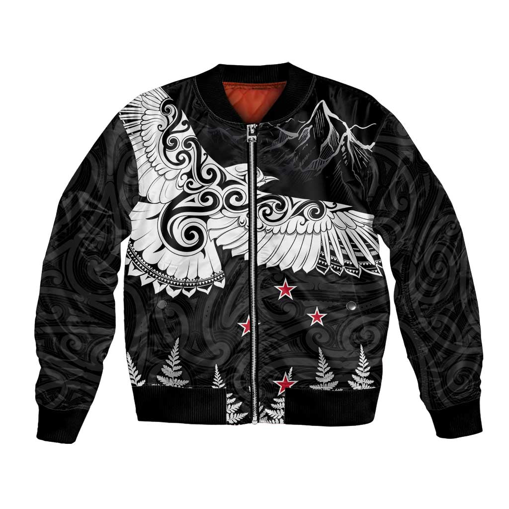 New Zealand Kea Bird Bomber Jacket Maori Tattoo and Silver Fern Black Color LT03 Unisex Black - Polynesian Pride