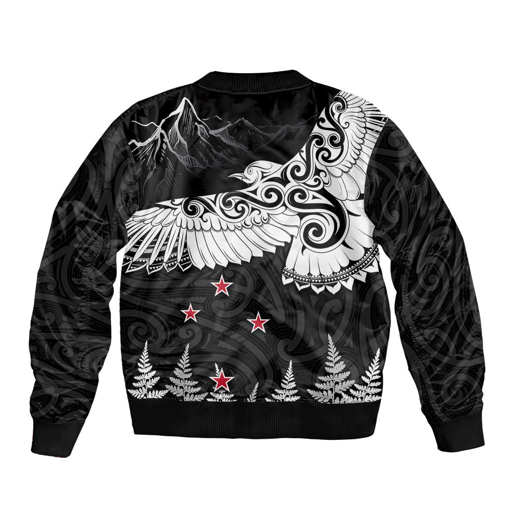New Zealand Kea Bird Bomber Jacket Maori Tattoo and Silver Fern Black Color LT03 - Polynesian Pride