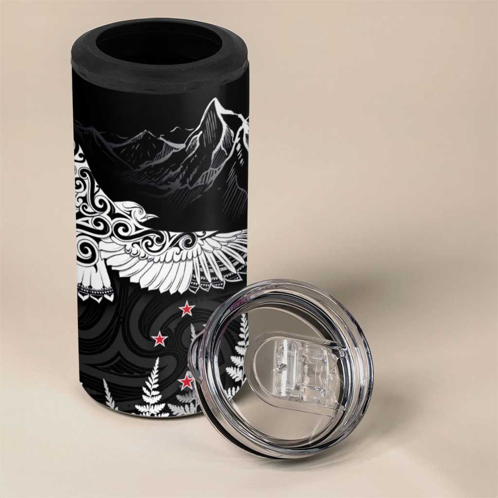 New Zealand Kea Bird 4 in 1 Can Cooler Tumbler Maori Tattoo and Silver Fern Black Color LT03 - Polynesian Pride