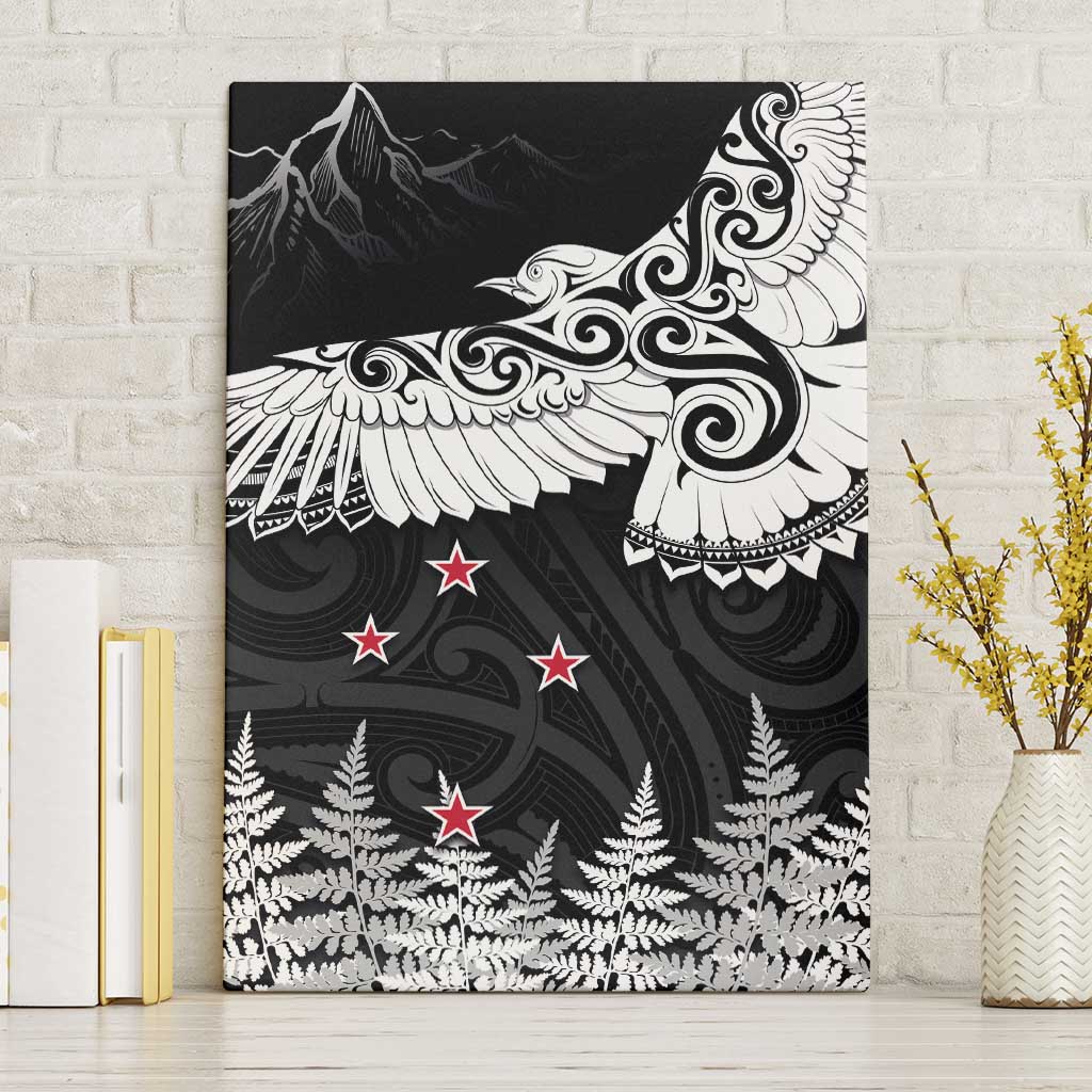 New Zealand Kea Bird Canvas Wall Art Maori Tattoo and Silver Fern Black Color LT03 Without Frame Black - Polynesian Pride