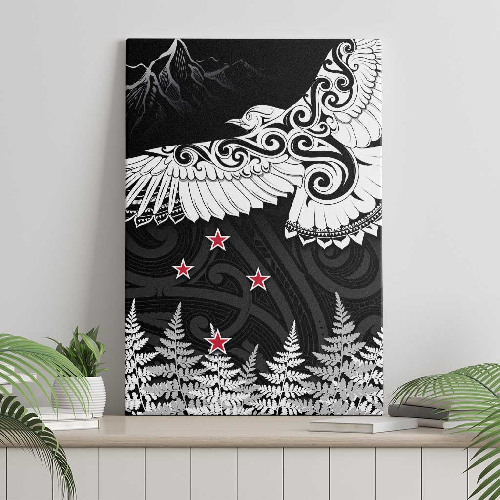 New Zealand Kea Bird Canvas Wall Art Maori Tattoo and Silver Fern Black Color LT03 - Polynesian Pride