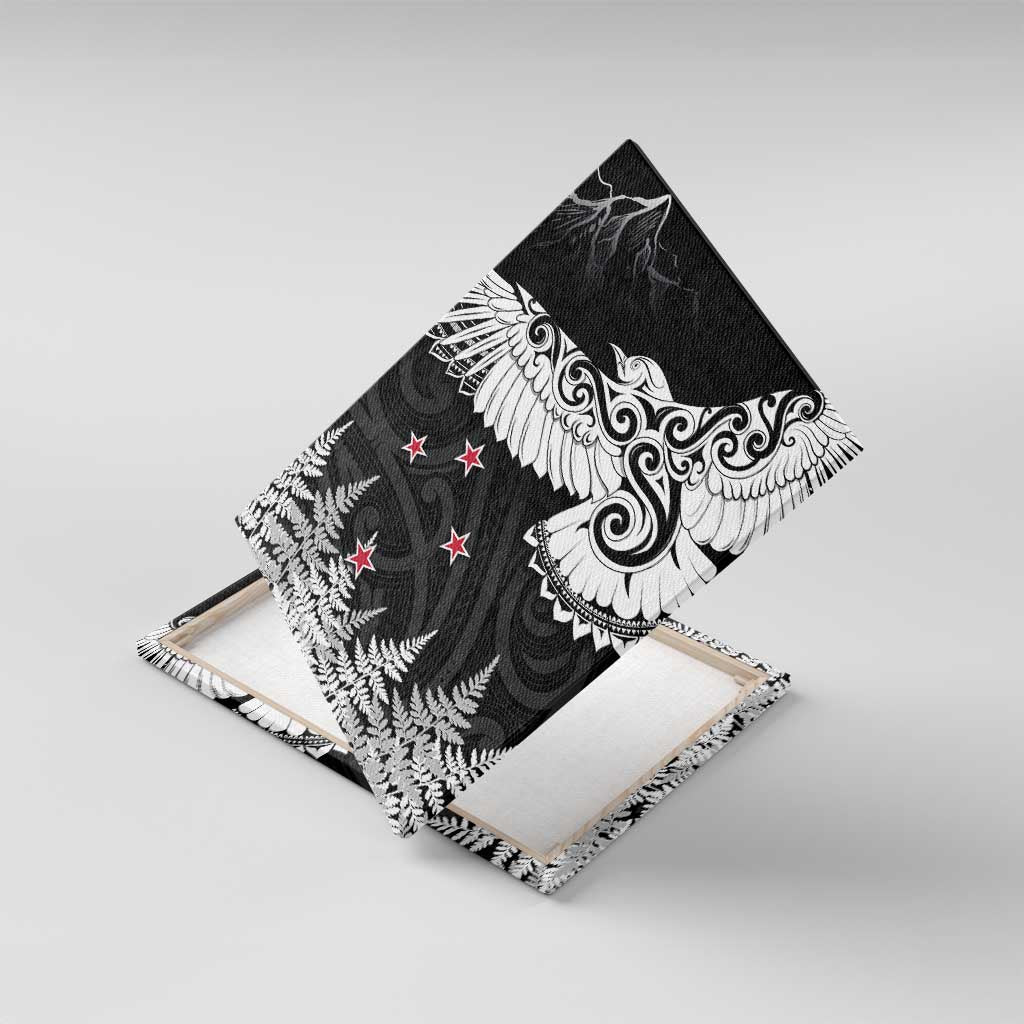 New Zealand Kea Bird Canvas Wall Art Maori Tattoo and Silver Fern Black Color LT03 With Frame Black - Polynesian Pride