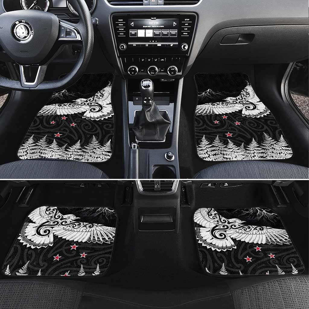 New Zealand Kea Bird Car Mats Maori Tattoo and Silver Fern Black Color LT03 Set 4pcs Black - Polynesian Pride