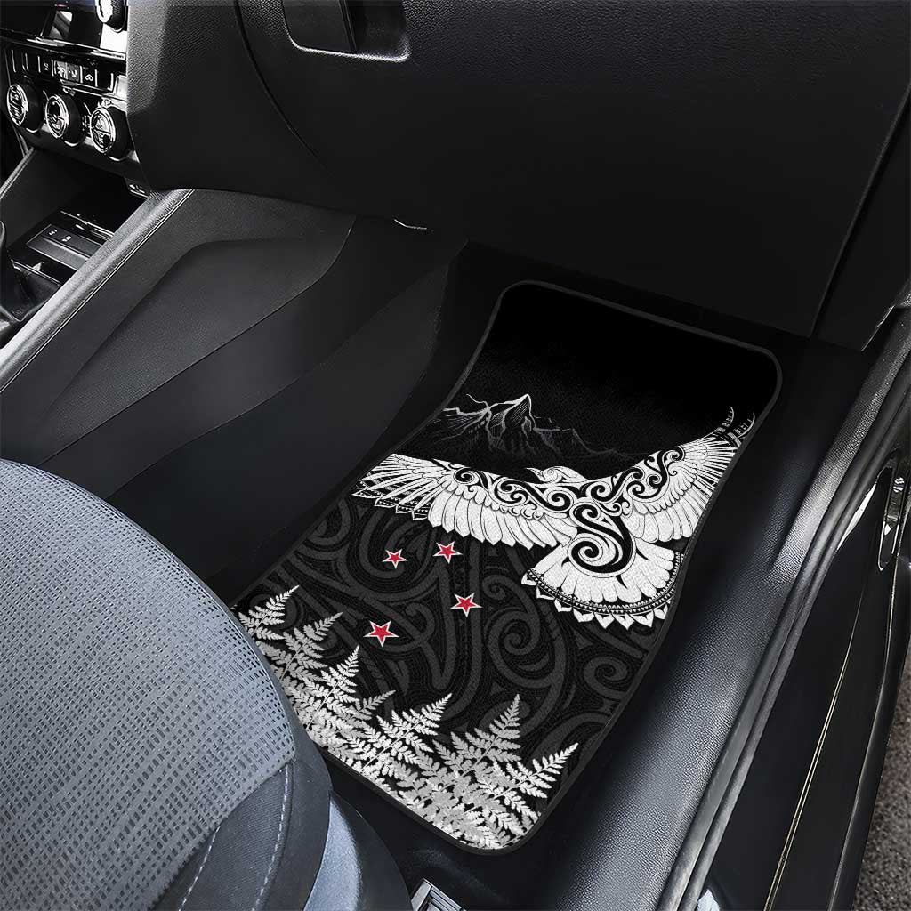 New Zealand Kea Bird Car Mats Maori Tattoo and Silver Fern Black Color LT03 - Polynesian Pride