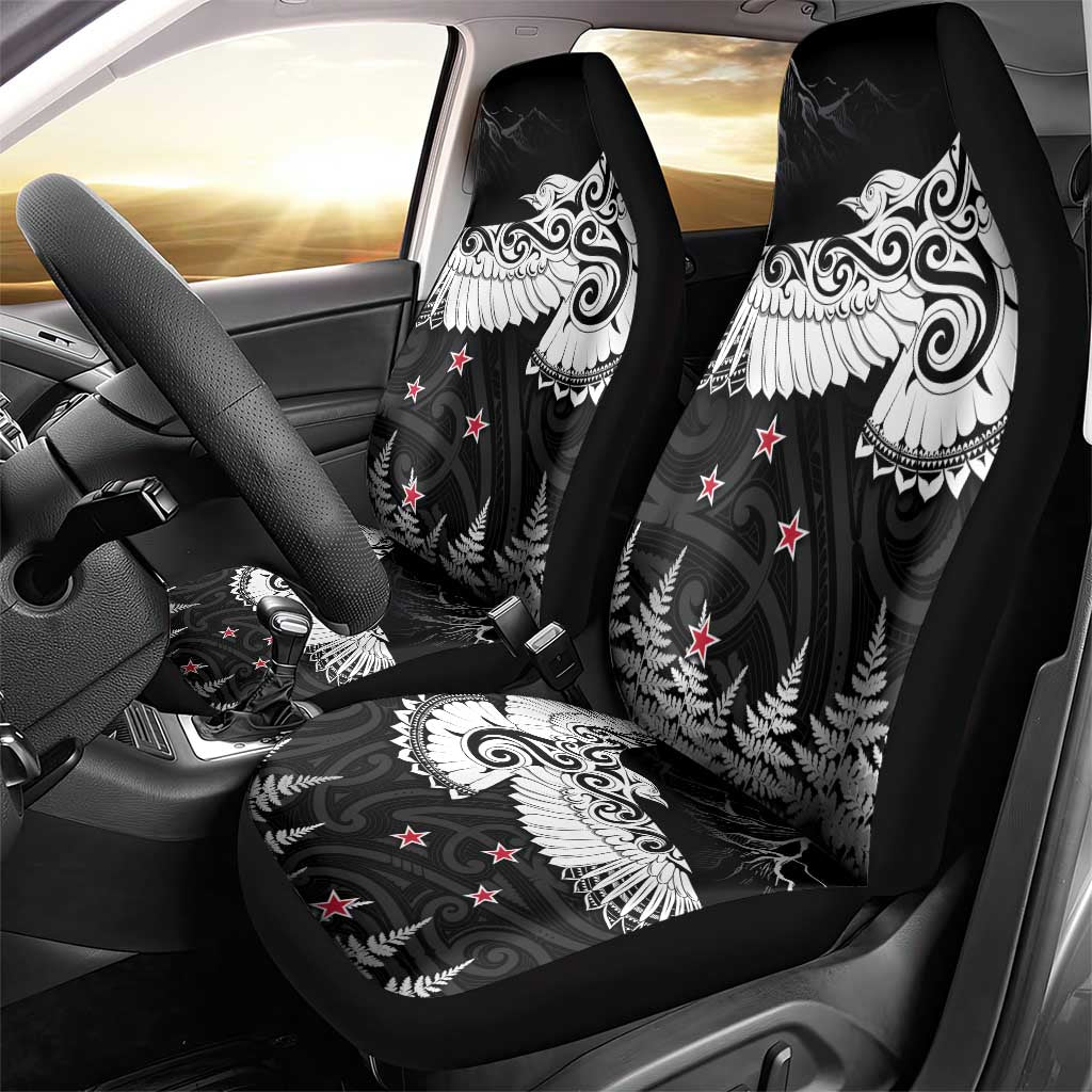 New Zealand Kea Bird Car Seat Cover Maori Tattoo and Silver Fern Black Color LT03 - Polynesian Pride