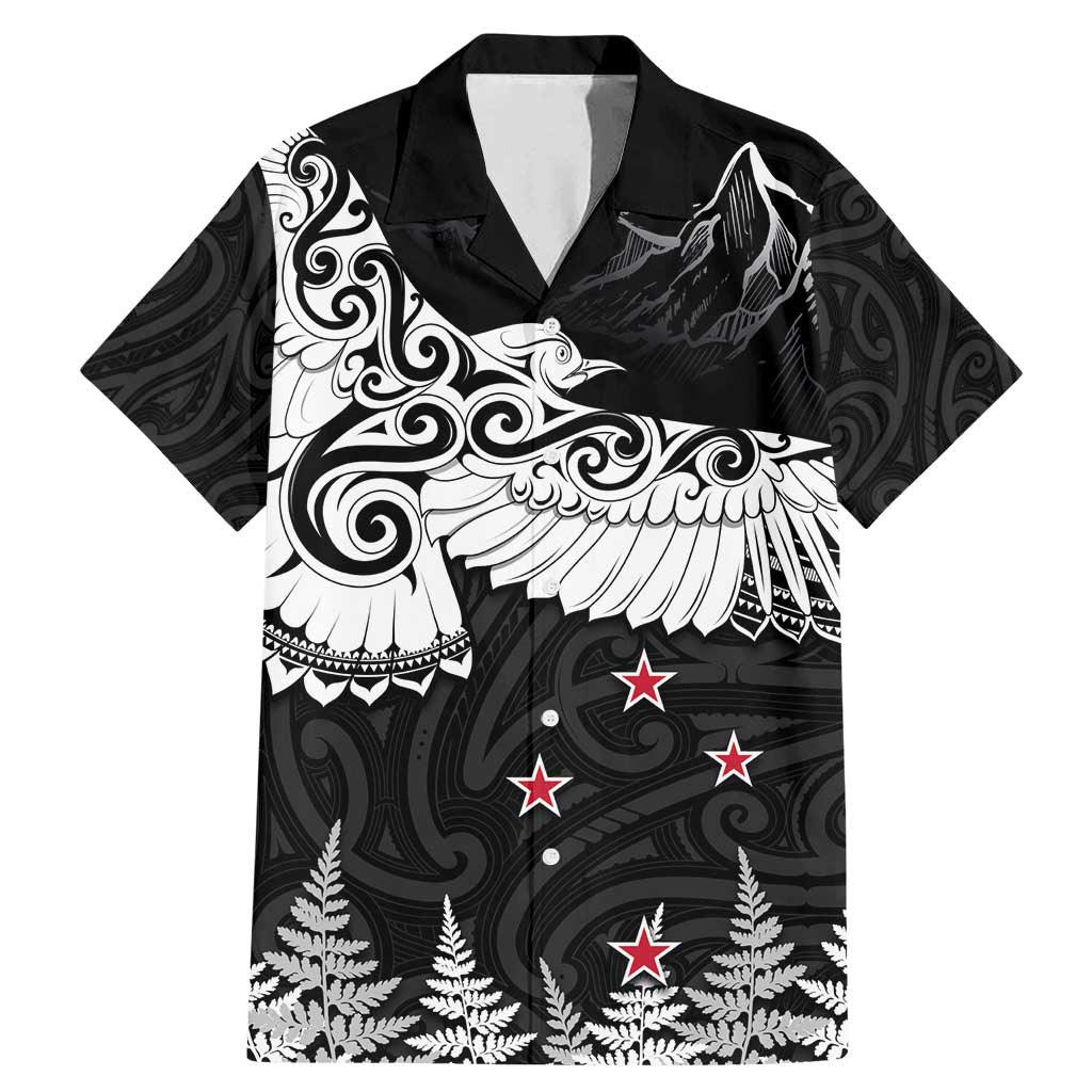 New Zealand Kea Bird Family Matching Mermaid Dress and Hawaiian Shirt Maori Tattoo and Silver Fern Black Color LT03 Dad's Shirt - Short Sleeve Black - Polynesian Pride