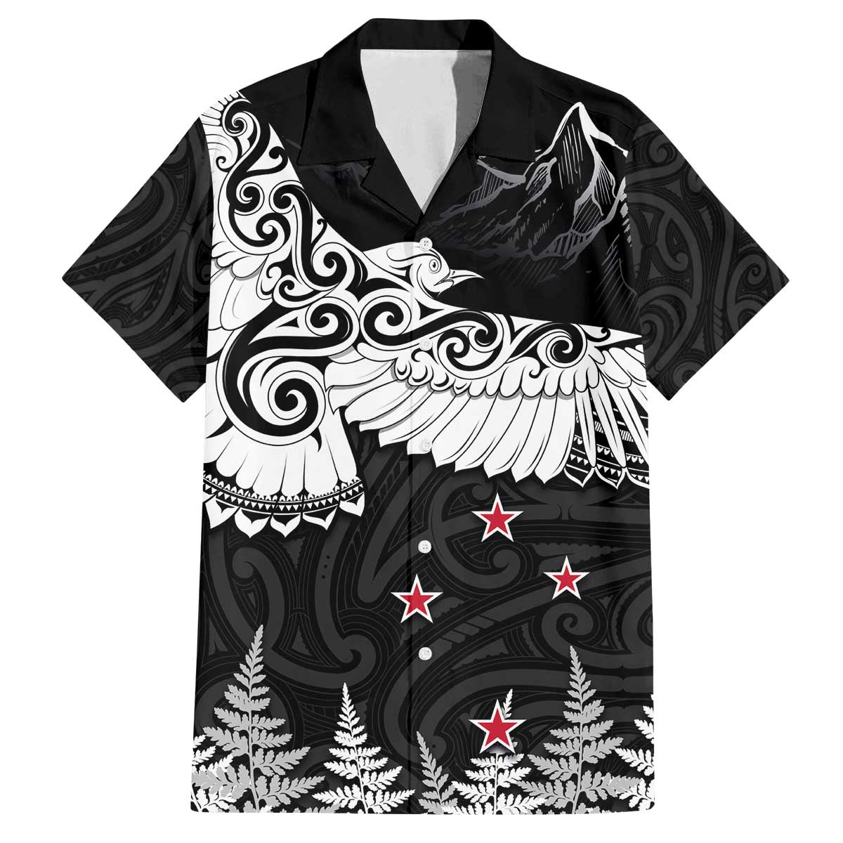 New Zealand Kea Bird Family Matching Puletasi and Hawaiian Shirt Maori Tattoo and Silver Fern Black Color LT03 Dad's Shirt - Short Sleeve Black - Polynesian Pride