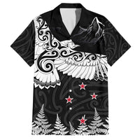 New Zealand Kea Bird Family Matching Puletasi and Hawaiian Shirt Maori Tattoo and Silver Fern Black Color LT03 Dad's Shirt - Short Sleeve Black - Polynesian Pride