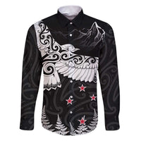 New Zealand Kea Bird Family Matching Puletasi and Hawaiian Shirt Maori Tattoo and Silver Fern Black Color LT03 Dad's Shirt - Long Sleeve Black - Polynesian Pride