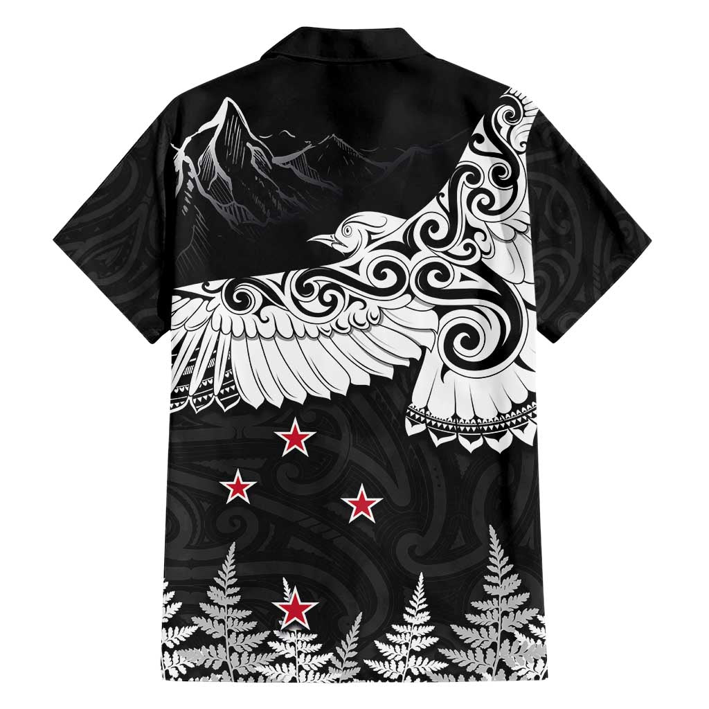 New Zealand Kea Bird Family Matching Short Sleeve Bodycon Dress and Hawaiian Shirt Maori Tattoo and Silver Fern Black Color LT03 - Polynesian Pride