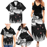 New Zealand Kea Bird Family Matching Summer Maxi Dress and Hawaiian Shirt Maori Tattoo and Silver Fern Black Color LT03 - Polynesian Pride