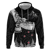 New Zealand Kea Bird Hoodie Maori Tattoo and Silver Fern Black Color LT03 Pullover Hoodie Black - Polynesian Pride
