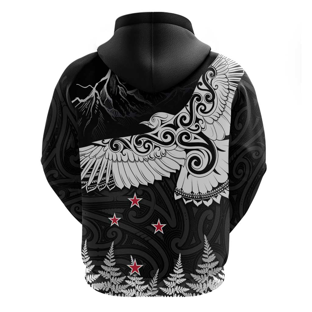 New Zealand Kea Bird Hoodie Maori Tattoo and Silver Fern Black Color LT03 - Polynesian Pride