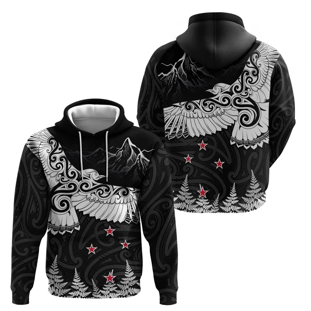New Zealand Kea Bird Hoodie Maori Tattoo and Silver Fern Black Color LT03 - Polynesian Pride