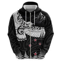 New Zealand Kea Bird Hoodie Maori Tattoo and Silver Fern Black Color LT03 - Polynesian Pride