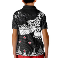 New Zealand Kea Bird Kid Polo Shirt Maori Tattoo and Silver Fern Black Color LT03 - Polynesian Pride
