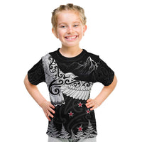 New Zealand Kea Bird Kid T Shirt Maori Tattoo and Silver Fern Black Color LT03 Black - Polynesian Pride