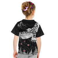 New Zealand Kea Bird Kid T Shirt Maori Tattoo and Silver Fern Black Color LT03 - Polynesian Pride