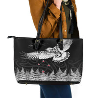 New Zealand Kea Bird Leather Tote Bag Maori Tattoo and Silver Fern Black Color LT03 - Polynesian Pride