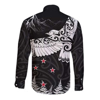 New Zealand Kea Bird Long Sleeve Button Shirt Maori Tattoo and Silver Fern Black Color LT03 - Polynesian Pride