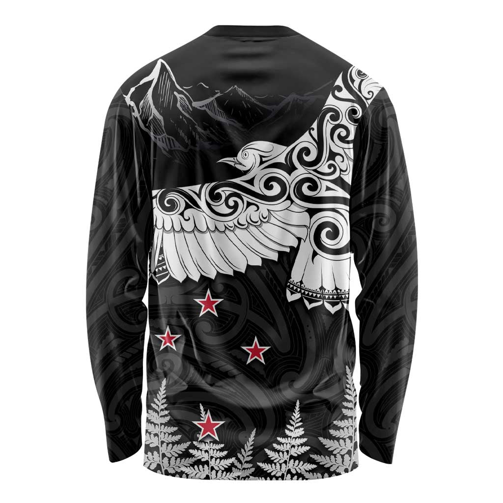 New Zealand Kea Bird Long Sleeve Shirt Maori Tattoo and Silver Fern Black Color LT03 - Polynesian Pride