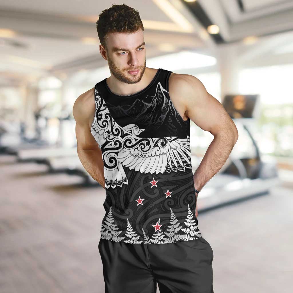 New Zealand Kea Bird Men Tank Top Maori Tattoo and Silver Fern Black Color LT03 Black - Polynesian Pride
