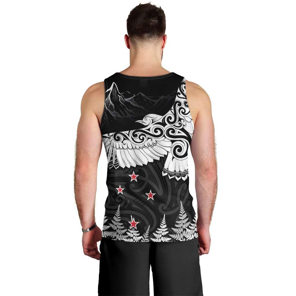 New Zealand Kea Bird Men Tank Top Maori Tattoo and Silver Fern Black Color LT03 - Polynesian Pride