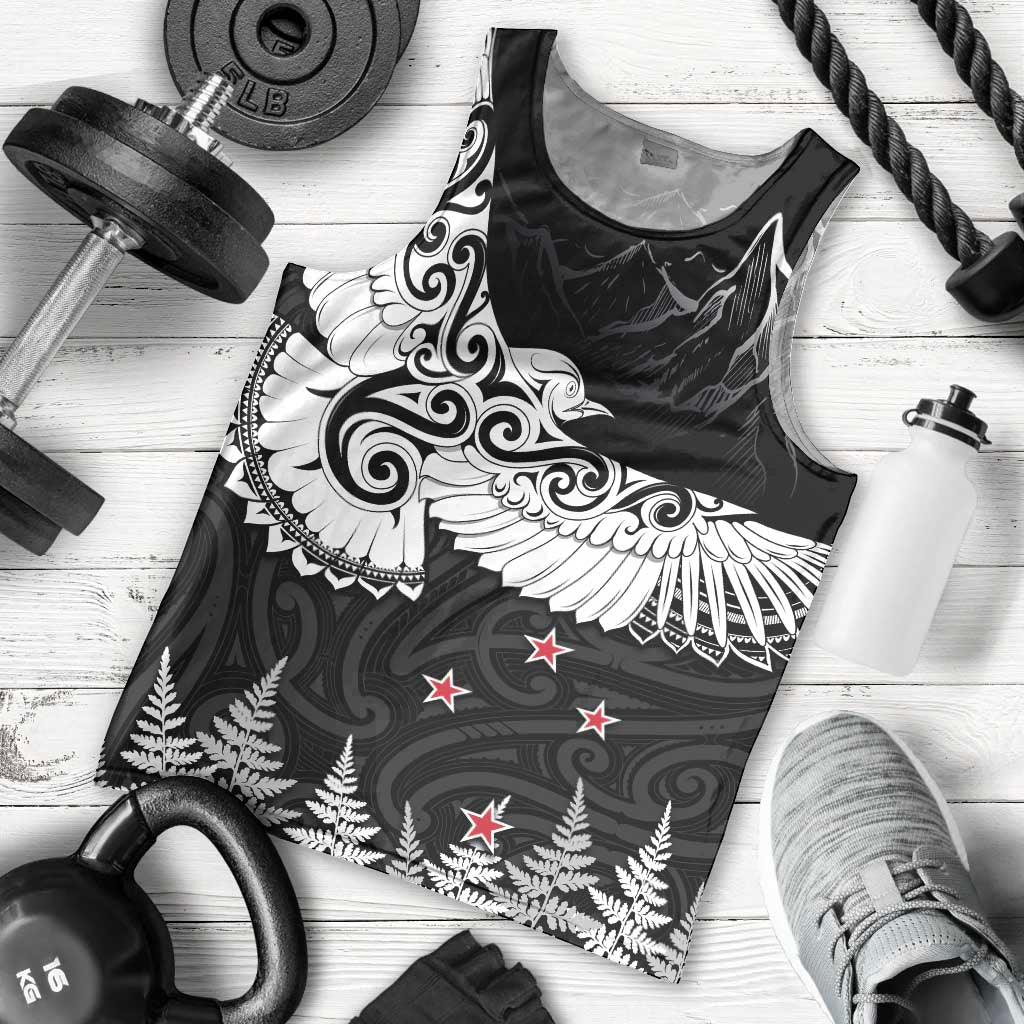 New Zealand Kea Bird Men Tank Top Maori Tattoo and Silver Fern Black Color LT03 - Polynesian Pride