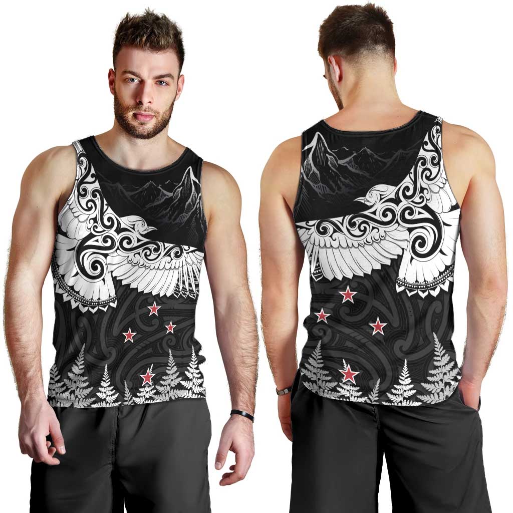 New Zealand Kea Bird Men Tank Top Maori Tattoo and Silver Fern Black Color LT03 - Polynesian Pride