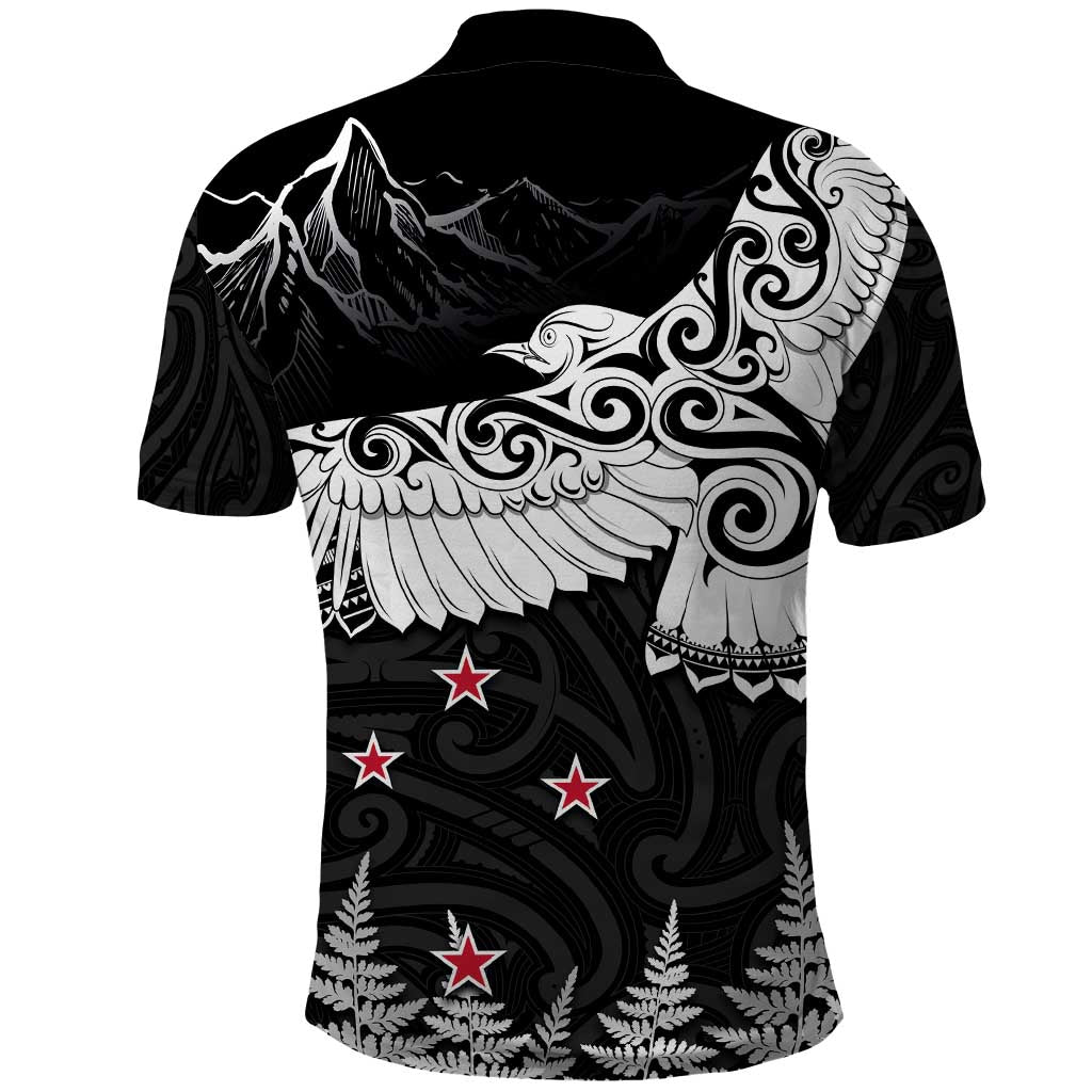 New Zealand Kea Bird Polo Shirt Maori Tattoo and Silver Fern Black Color LT03 - Polynesian Pride