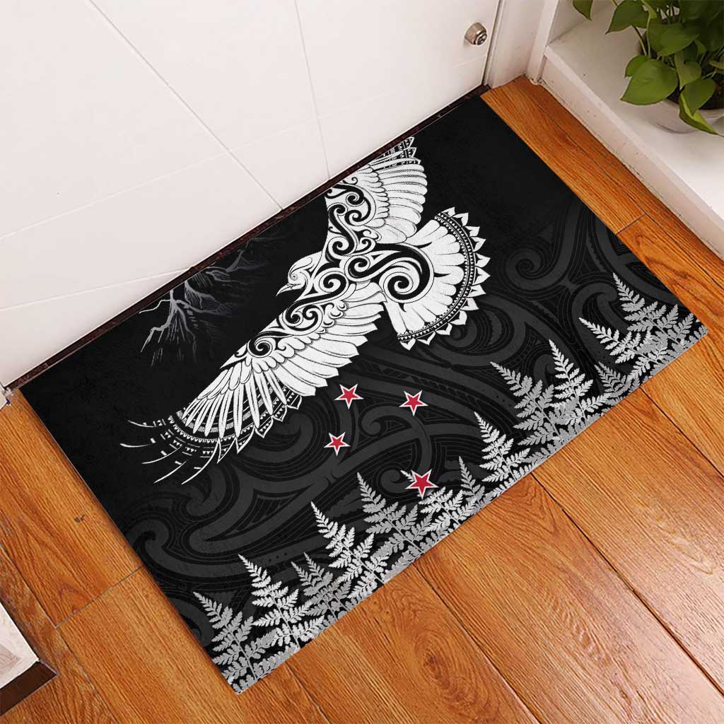 New Zealand Kea Bird Rubber Doormat Maori Tattoo and Silver Fern Black Color LT03 - Polynesian Pride