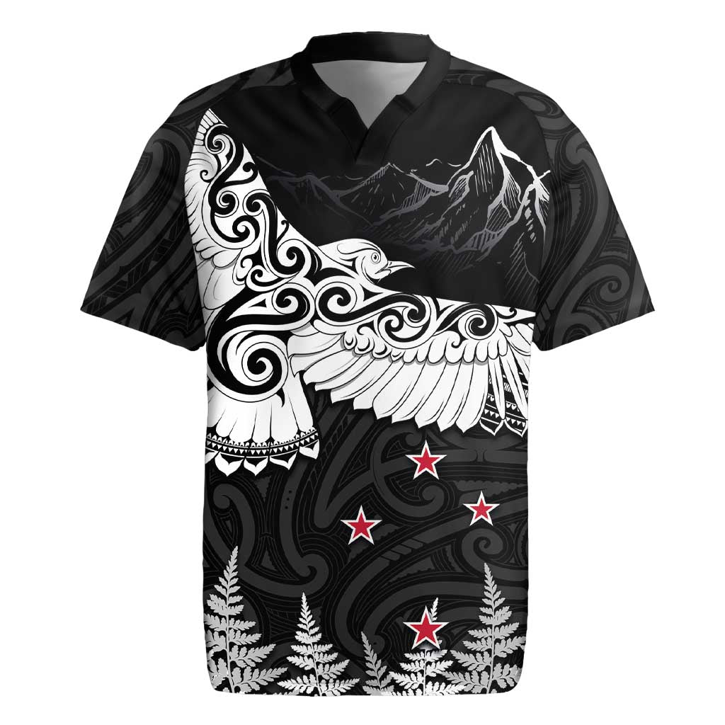 New Zealand Kea Bird Rugby Jersey Maori Tattoo and Silver Fern Black Color LT03 Black - Polynesian Pride