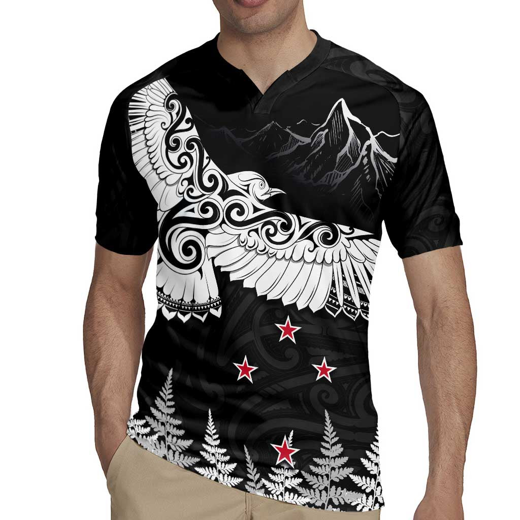New Zealand Kea Bird Rugby Jersey Maori Tattoo and Silver Fern Black Color LT03 - Polynesian Pride