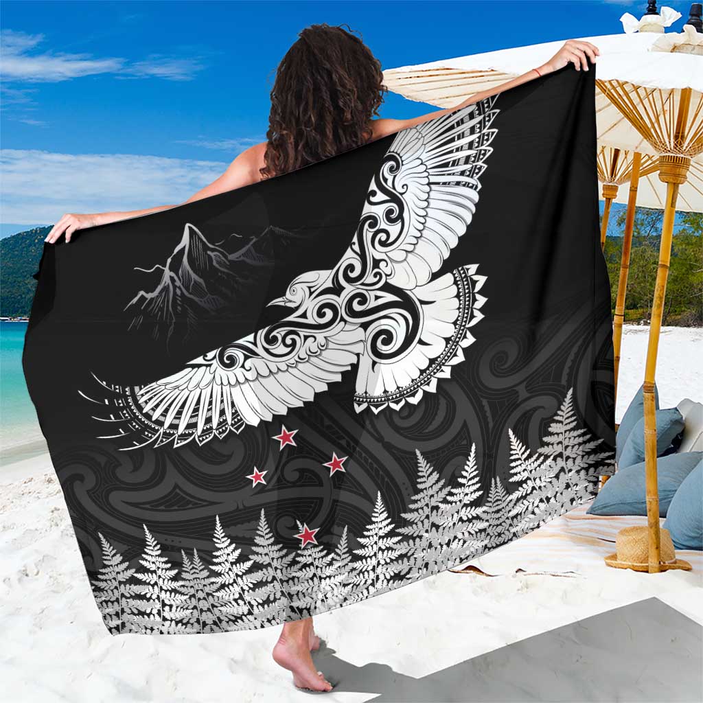 New Zealand Kea Bird Sarong Maori Tattoo and Silver Fern Black Color LT03 One Size 44 x 66 inches Black - Polynesian Pride