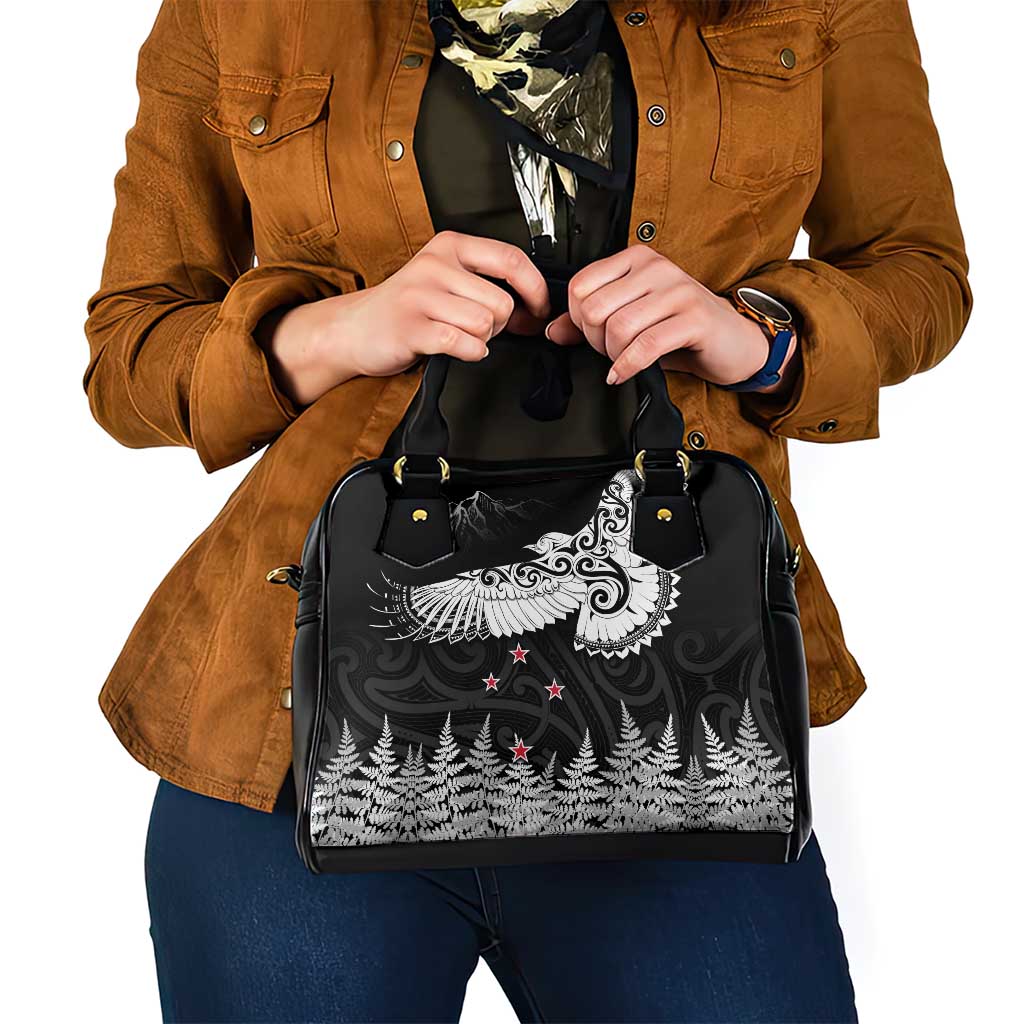 New Zealand Kea Bird Shoulder Handbag Maori Tattoo and Silver Fern Black Color LT03 - Polynesian Pride