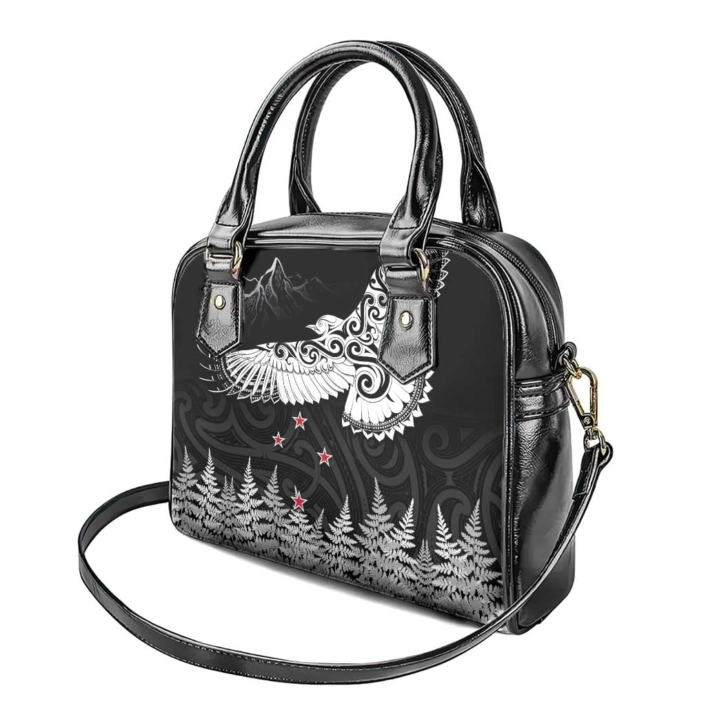 New Zealand Kea Bird Shoulder Handbag Maori Tattoo and Silver Fern Black Color LT03 - Polynesian Pride