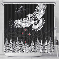 New Zealand Kea Bird Shower Curtain Maori Tattoo and Silver Fern Black Color LT03 - Polynesian Pride