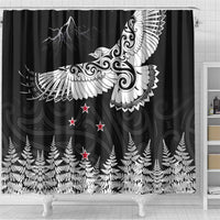New Zealand Kea Bird Shower Curtain Maori Tattoo and Silver Fern Black Color LT03 - Polynesian Pride