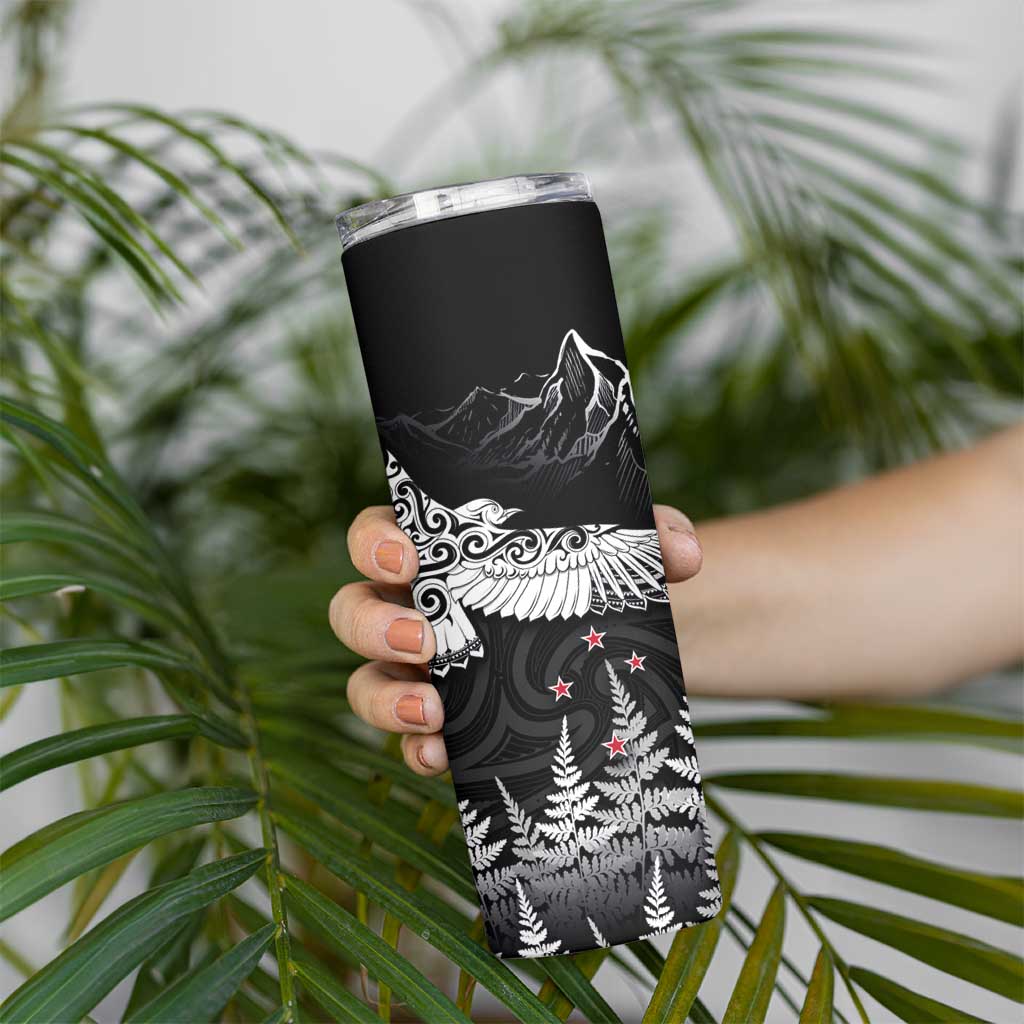 New Zealand Kea Bird Skinny Tumbler Maori Tattoo and Silver Fern Black Color LT03 - Polynesian Pride