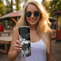 New Zealand Kea Bird Skinny Tumbler Maori Tattoo and Silver Fern Black Color LT03 - Polynesian Pride