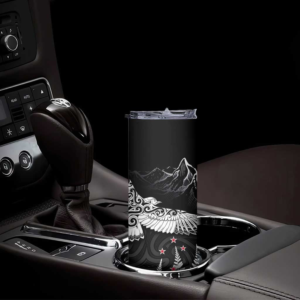 New Zealand Kea Bird Skinny Tumbler Maori Tattoo and Silver Fern Black Color LT03 - Polynesian Pride