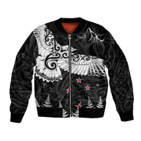 New Zealand Kea Bird Sleeve Zip Bomber Jacket Maori Tattoo and Silver Fern Black Color LT03 Unisex Black - Polynesian Pride