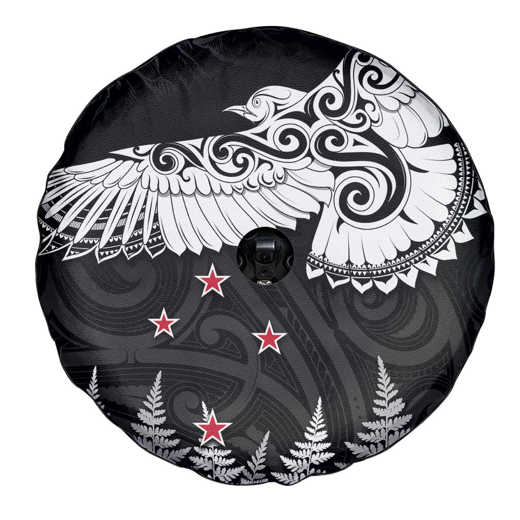 New Zealand Kea Bird Spare Tire Cover Maori Tattoo and Silver Fern Black Color LT03 - Polynesian Pride