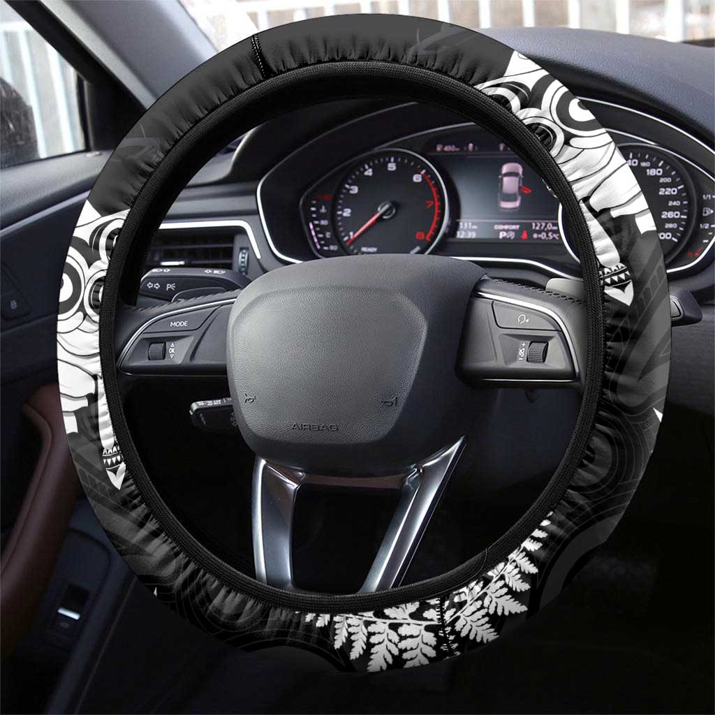 New Zealand Kea Bird Steering Wheel Cover Maori Tattoo and Silver Fern Black Color LT03 - Polynesian Pride