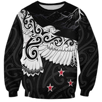 New Zealand Kea Bird Sweatshirt Maori Tattoo and Silver Fern Black Color LT03 Unisex Black - Polynesian Pride