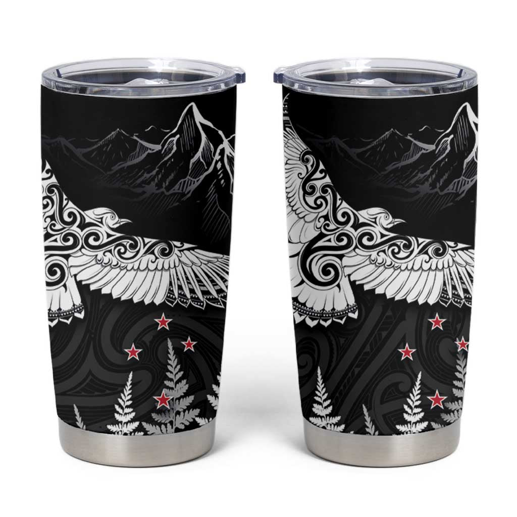 New Zealand Kea Bird Tumbler Cup Maori Tattoo and Silver Fern Black Color LT03 Black - Polynesian Pride