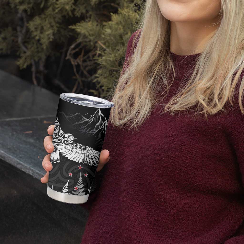 New Zealand Kea Bird Tumbler Cup Maori Tattoo and Silver Fern Black Color LT03 - Polynesian Pride