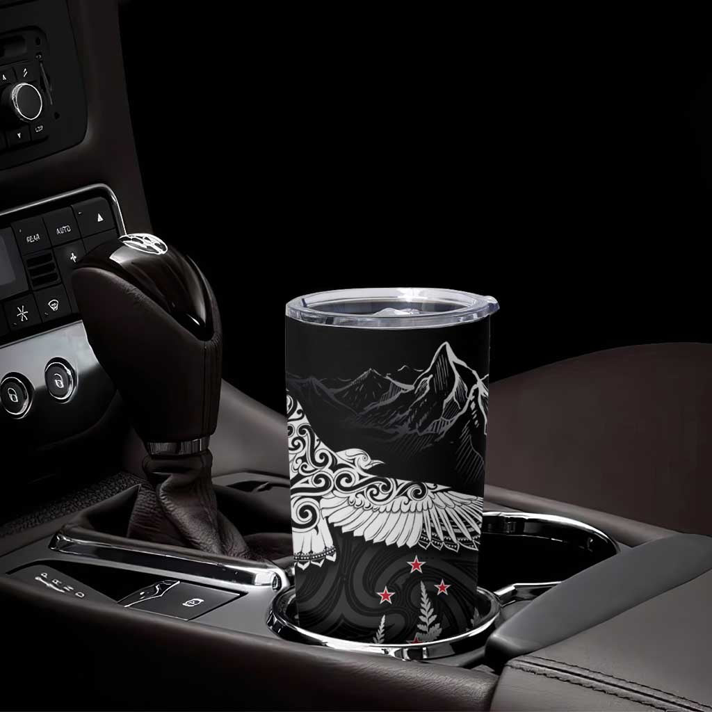 New Zealand Kea Bird Tumbler Cup Maori Tattoo and Silver Fern Black Color LT03 - Polynesian Pride