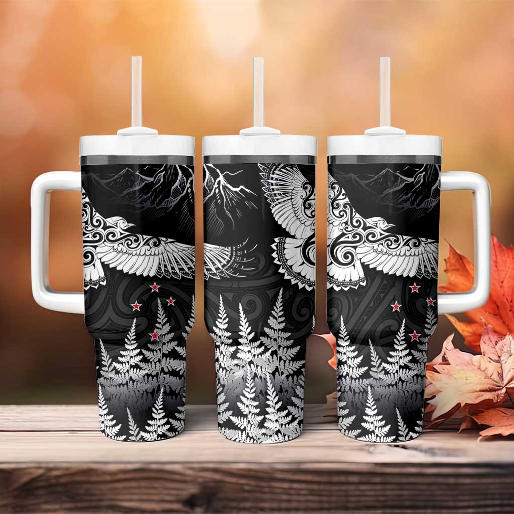 New Zealand Kea Bird Tumbler With Handle Maori Tattoo and Silver Fern Black Color LT03 - Polynesian Pride