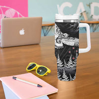 New Zealand Kea Bird Tumbler With Handle Maori Tattoo and Silver Fern Black Color LT03 - Polynesian Pride